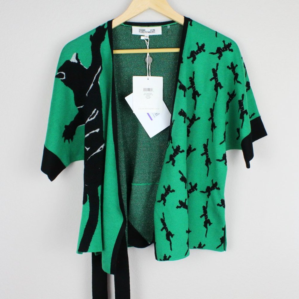NWT Diane von Furstenberg DVF Cardigan, XS, Green, Knit Wrap Top - Picture 12 of 16